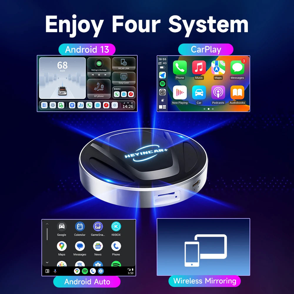 Android 13 HEYINCAR CarPlay AI Box Qualcomm SM6225 Wireless CarPlay Android Auto Smart TV Box For Netflix YouTube 4+64G 8+128G