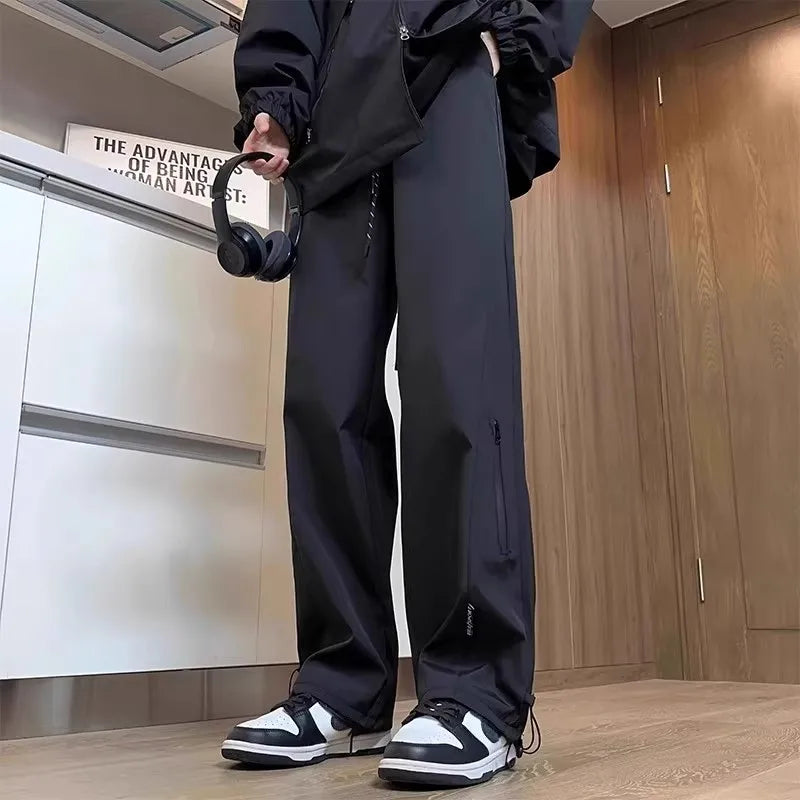 Men's Thickened Fleece Lined Waterproof Windproof Outdoor Work Trousers Autumn Winter Straight Leg Casual Pants Polyester Fiber