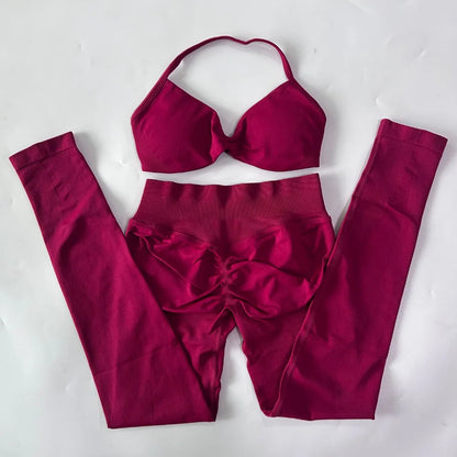 Women's 2 Piece Yoga Set High Quality Seamless Leggings And Strappy Bra Workout Gym Fitness Sportswear Resistance Training