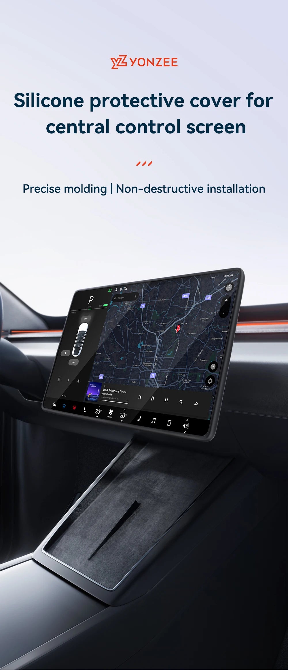 YZ For Tesla Model 3/Y/YL Juniper Highland 2026 TPU Protective Trim Internal rearview mirror Cover Central Control Navigation