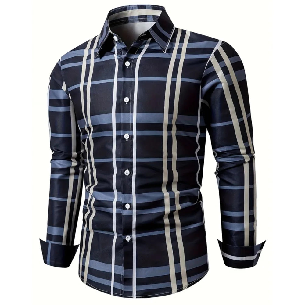New Casual Striped Design Shirt Summer Men's Long Sleeve Shirt Lapel Men's Fashion Casual Button Down Shirt Long Sleeve Career