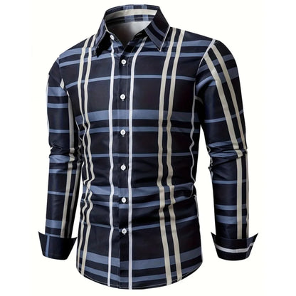New Casual Striped Design Shirt Summer Men's Long Sleeve Shirt Lapel Men's Fashion Casual Button Down Shirt Long Sleeve Career