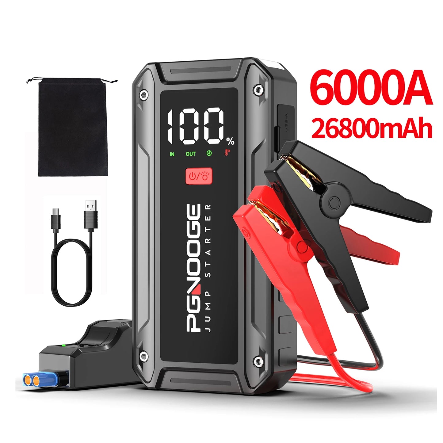 PGNOOGE 6000A 26800mAh Car Jump Starter, Car Battery Booster, Car Jump Starter Power Bank, Car Starter, Portable Battery Pack