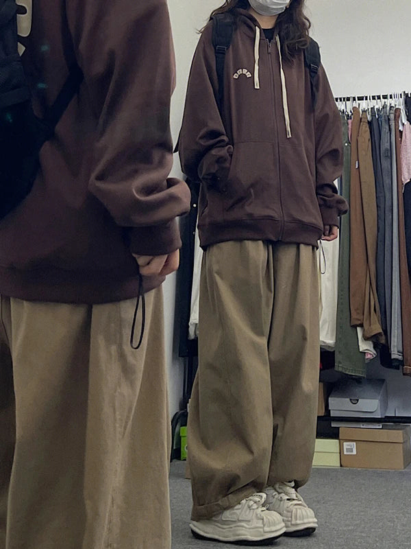 Brown Loose Straight Leg Workwear Pants Women's Spring Autumn plus Size Comfortable Casual American Style Wide Leg Trousers
