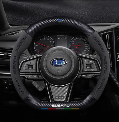 For Subaru STI Brz Wrx Xv Ascent Forester Outback Impreza Legacy Car Suede Carbon fiber Anti-slip Ventilate Steering Wheel Cover