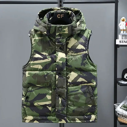 Korean Design Men's Winter Camouflage Down Vest Thickened Couple Coat for Outdoor Activities Teens Students