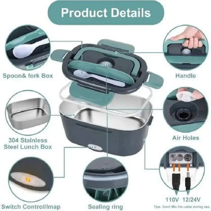 1.5L 60W Electric Lunch Box Food Warmer Portable Food Heater for Car Or Home - Leak Proof, Lunch Heating Microwave for Truckers