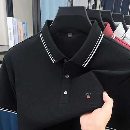 Summer men's exquisite embroidered short-sleeved POLO shirt 100% cotton breathable striped lapel daily business casual T-shirt