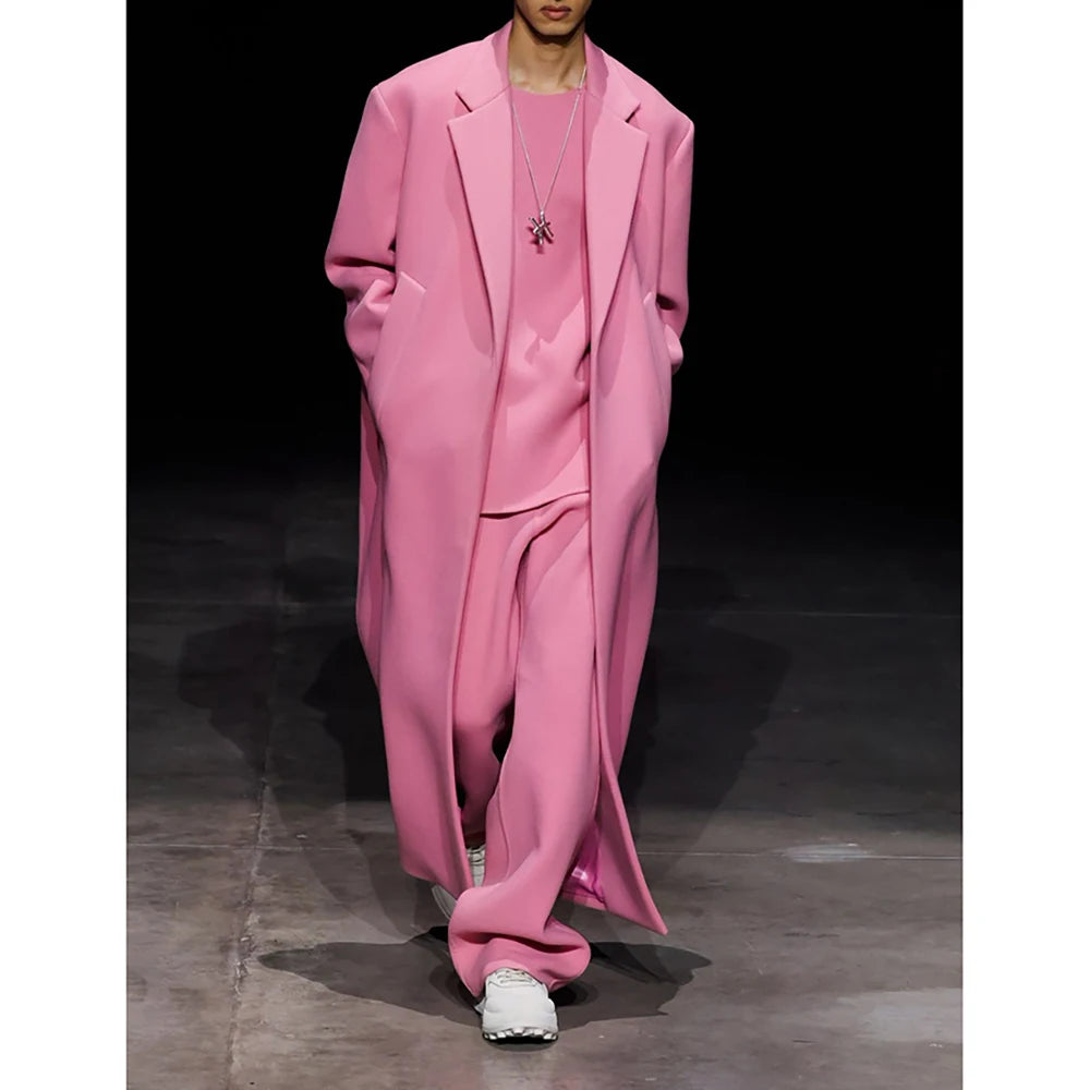 Designer Man Suit 2025 Fashion Two Pieces(Long Blazer+Wide Leg Pants) Set Unbuttoned Wool Coat for Winter Casual Occasions
