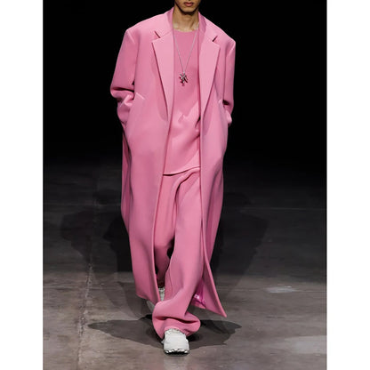 Designer Man Suit 2025 Fashion Two Pieces(Long Blazer+Wide Leg Pants) Set Unbuttoned Wool Coat for Winter Casual Occasions