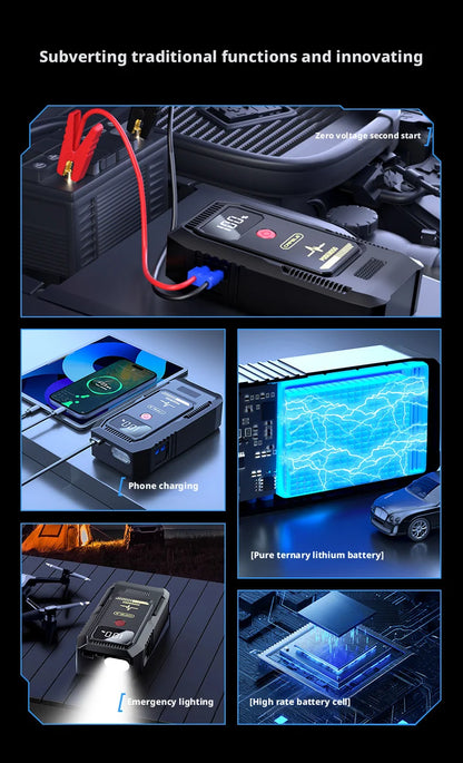 Portable Jump Starter 2500A Peak, 12V Car Battery Booster, Auto Emergency Power Bank with Smart Clamps, USB Charger & LED Light,
