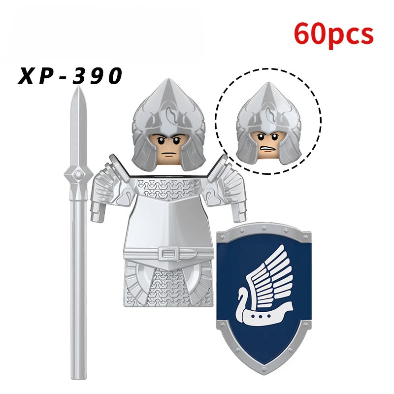 KT1051 Gondor Medieval Knight Building Blocks Figures Lancer Archer Soldier Minifigures With Helmet DIY Bricks Toys For Gift