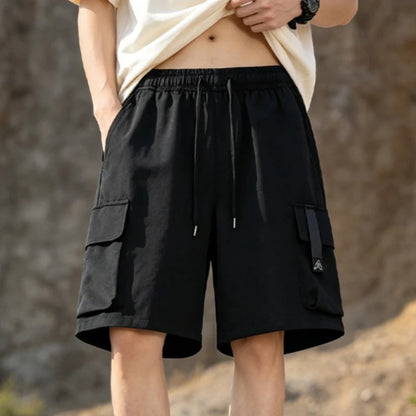 Loose Workwear Cargo Shorts Men's Five-Pocket Casual Straight Leg Work Pants Summer Thin Fabric Teen Boys Fashion Retro Bottoms