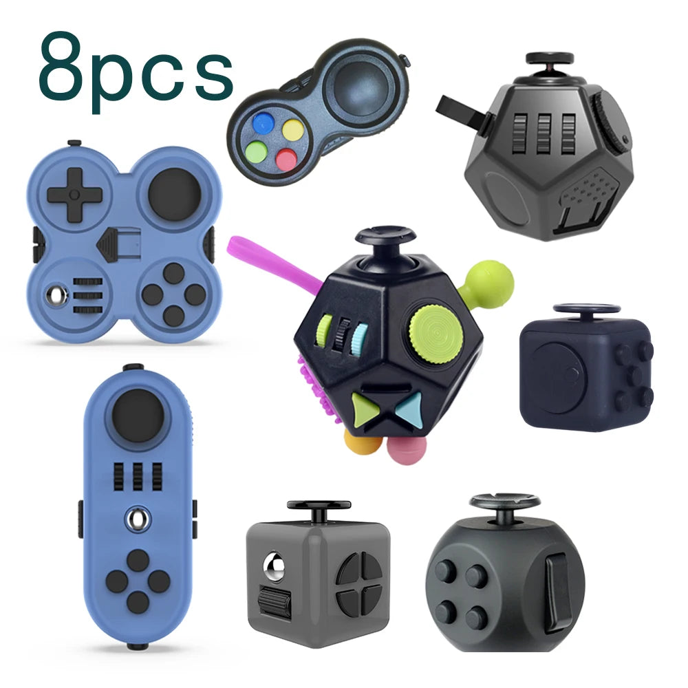 8pcs Fidget Toy Game Set Anti-Stress Fun Desk Handle Educational Stress Relief Finger Play Toys