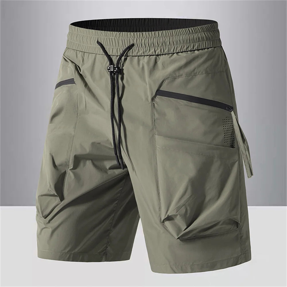 Men Quick Dry Cargo Shorts Summer Lightweight Water Resistant Zipper Pockets Drawstring Waist Breathable Outdoor Sports Shorts