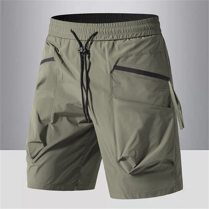 Men Quick Dry Cargo Shorts Summer Lightweight Water Resistant Zipper Pockets Drawstring Waist Breathable Outdoor Sports Shorts