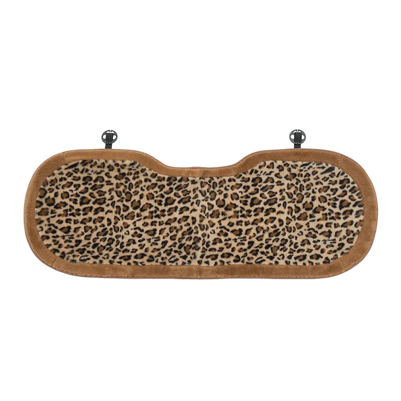 Fashion Leopard Print Car Seat Cover Soft Plush Leopard Steering Wheel Cover Winter Women Auto Interior Accessories Seat Pad