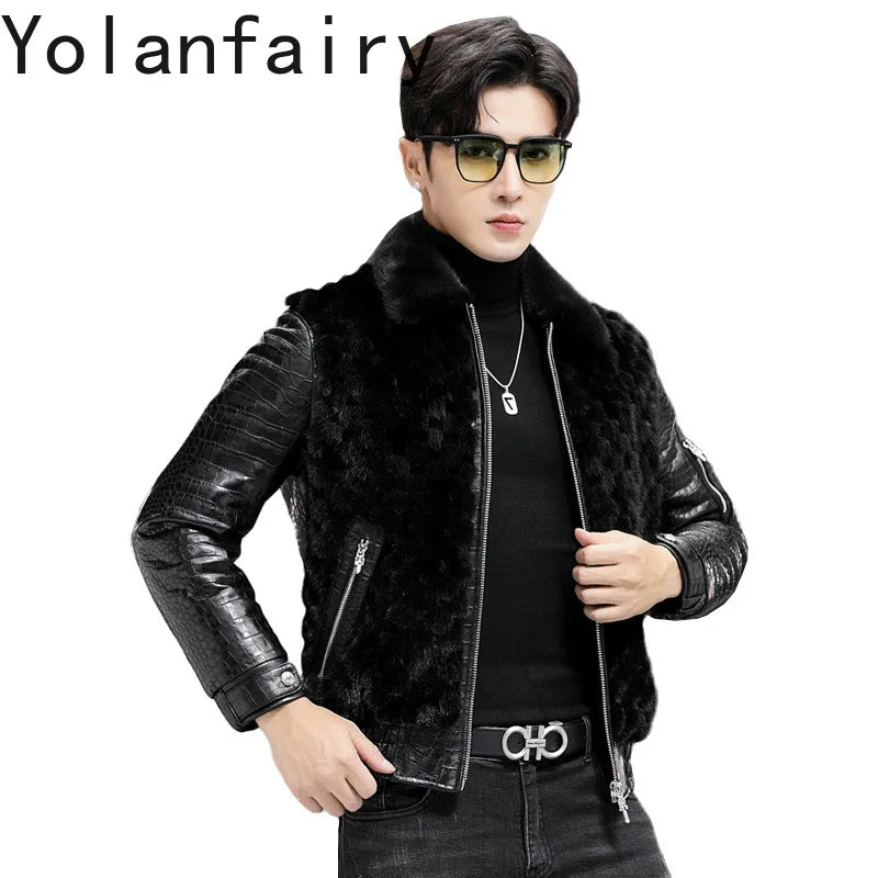 YOLANFAIRY Real Mink Fur Jacket Mens Genuine Leather Sheepskin Mens Clothing 90% Goose Down 10% Goose Feather Coat 2024 Winter