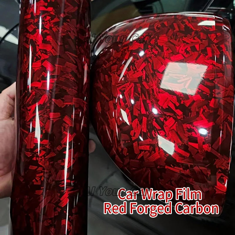 Glossy Carbon Fiber Red Film Car Body Film Vinyl Wrap Air-release Forged Carbon Fiber Red Self Adhesive Stickers Car Accessories