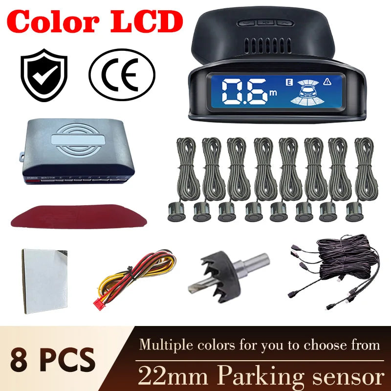 LCD Monitor 4 Sensor Radar Detection System 12 Color Backlight Display 12V Parking Sensor Reverse Assist Kit