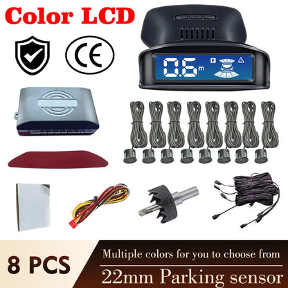 LCD Monitor 4 Sensor Radar Detection System 12 Color Backlight Display 12V Parking Sensor Reverse Assist Kit