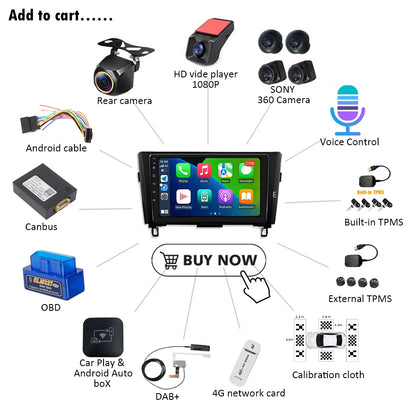 Car Radio For Nissan X-Trail Qashqai 2 J1T32 Qashqai J10 J11 2014 2015 2016 2017 2018 2019  Wireless WIFI GPS Carplay Auto DVD