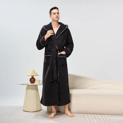 Couples Thickened Hooded Bath Robe Warm Sleepwear for Men And Women Cotton Velvet Winter Home Clothes Unisex Pajamas