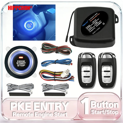 HIPPCRON PKE Car Keyless Entry Engine Start Car Alarm Remote Control Alarm System Push Button Remote Starter Stop Auto Universal