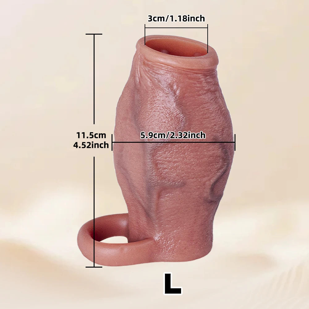 Open-Head Penis Sleeve with Round Granular Beads Dots-Silicone Male Delay Lock Sperm Ejaculation Reusable Cock Extender Sex Toy