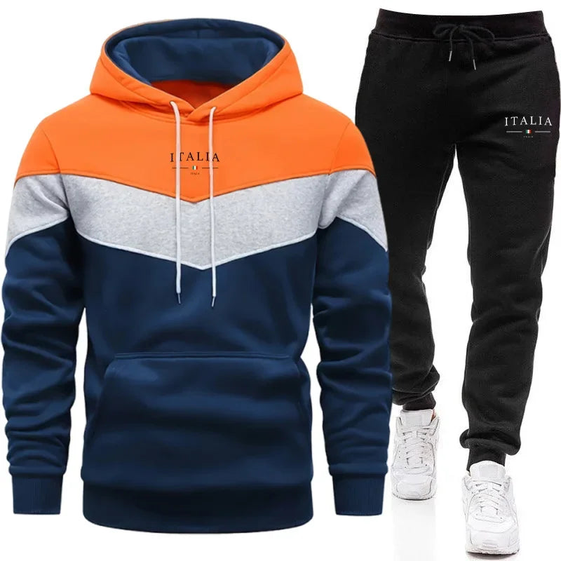 Italy Fashion Men Casual Sportswear Set Hooded Sweatshirt Winter Jogger Tracksuit Autumn Urban Fashion Hoodies Black Sweatpants
