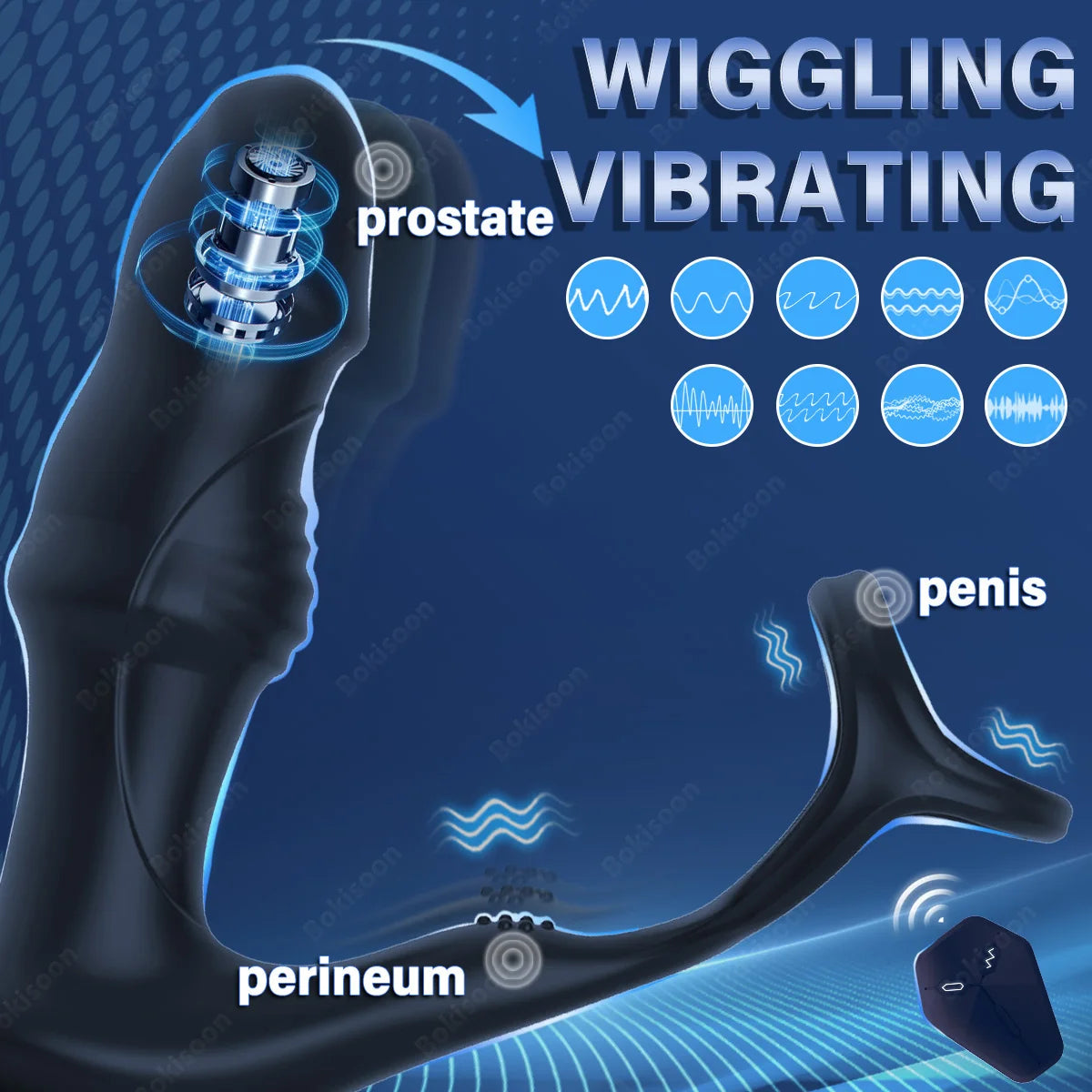 Bokisoon Prostate Massager Anal Vibrator 9 Wiggling Thrusting with Cock Ring Butt Plug Remote Control Sex Toys P Sport Massager