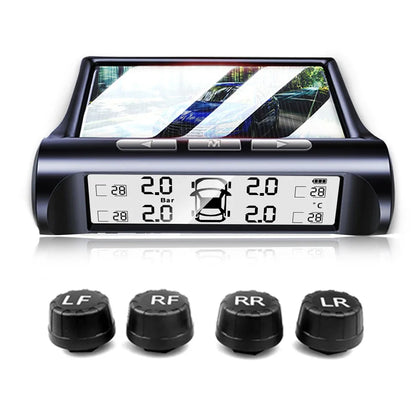Solar Power TPMS Tire Pressure Alarm Digital Display With 4 External Sensors Car Auto Tester Warning Presssure Monitoring System