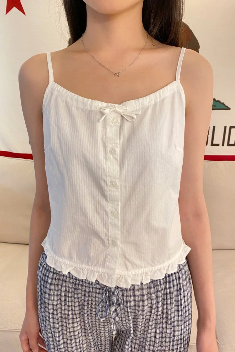 Brandy Melville Pure Cotton Three-Button Base Layer Vest Sweet Style V-Neck Sleeveless Tank Top for Women Spring Summer
