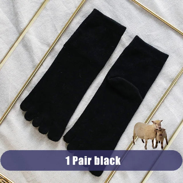 1/5 Pairs Winter Men Five Finger Socks Short Harajuku Wool Solid Business Anti-Bacterial Breathable Warm Socks With Toes Brand