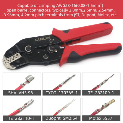 CLN-68B 0.08-1.5mm² Open Barrel Terminals Pliers Crimping Tool (28-16AWG) for JST, DuPont, Molex, PH2.0 XH2.54 3.96 4.2mm Pitch