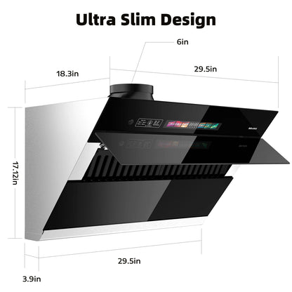 BRANO 30-inch under Cabinet Range Hood 900CFM Ventilation with Voice/Gesture/Touch Control for Modern Kitchen Ducted/Ductless Co