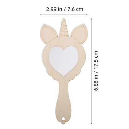 1Set Unicorn Mirror Craft Kit Wooden Handheld DIY Painting Mini Makeup Mirror Creative Kids Accessory Unfinished Wood Mirrors
