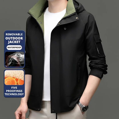 Top Grade Waterproof Designer Men Outdoor Jacket Soft Shell Autumn Windbreaker Casual Sports Coats Detachable Cap Outwear
