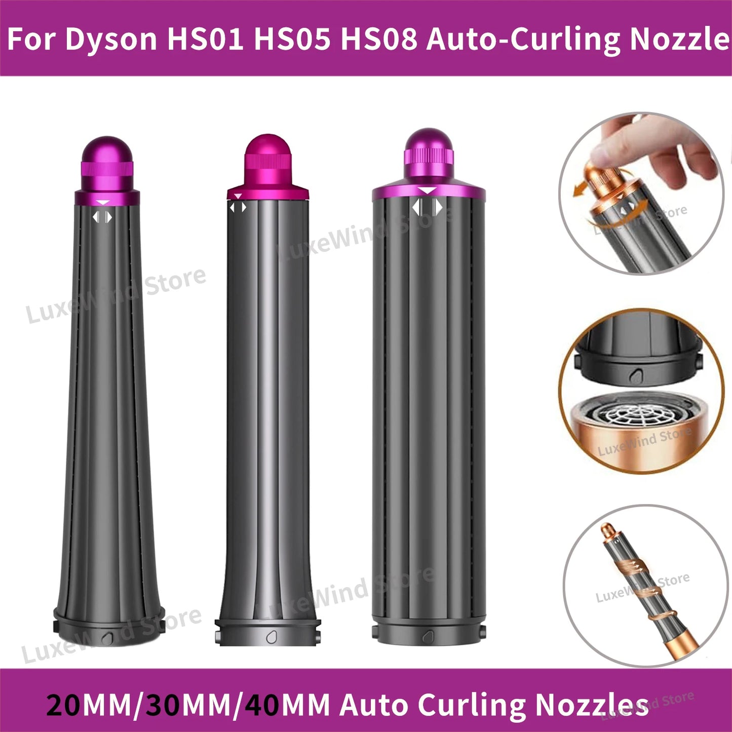 20/30/40mm Conical Long Hair Barrels Attachment Compatible For Dyson Airwrap HS01/05/08 Auto-Curling Iron Curler Voluminous Wave