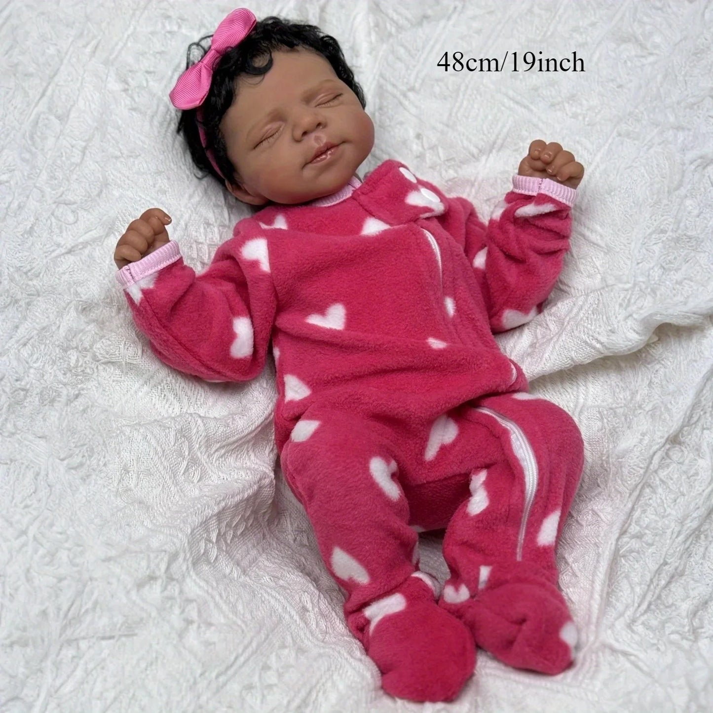 BZDOLL 48 CM Asleep Reborn Black Brown Skin Baby Doll Toy For Girl Vinyl Limbs Cloth Body Doll Lifelike Handmade Birthday Gift