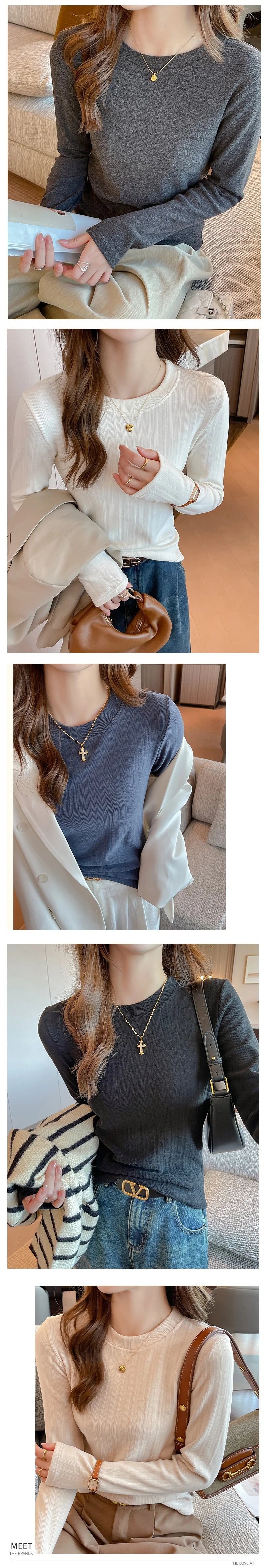 Women’s Soft-Wear Top Ribbed Crew-Neck Base Layer, Long-Sleeved T-Shirt Suitable for Layering or Wearing on Its Own