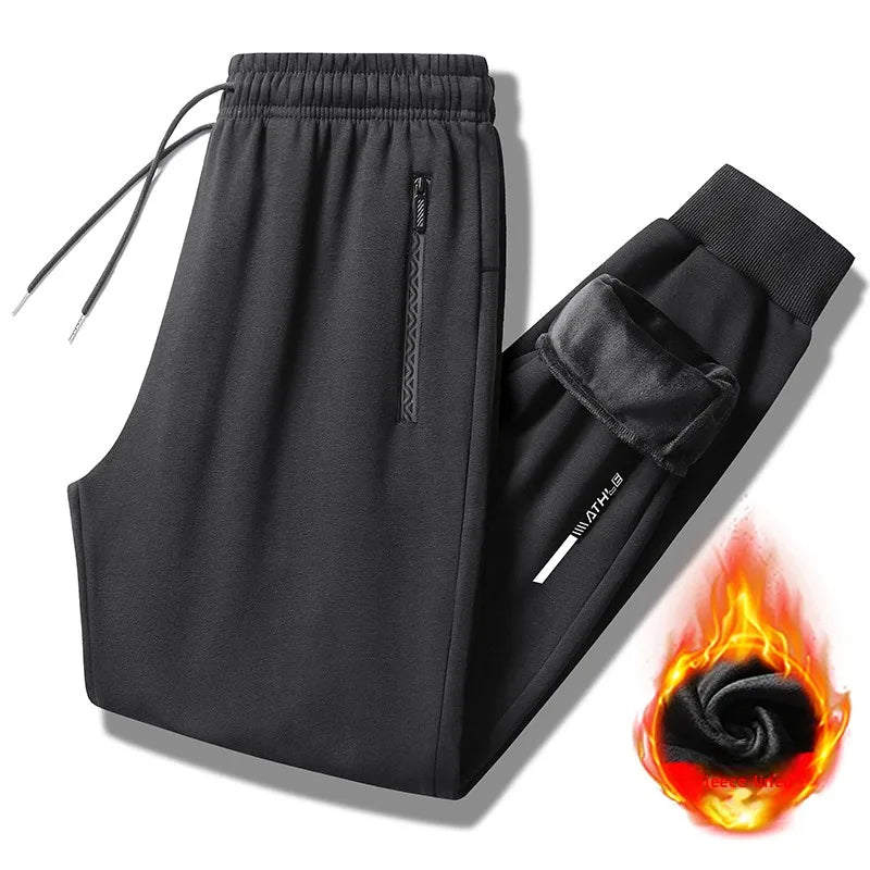Men Joggers Cotton Warm Plus Size Pants Winter Fleece Lined Thick Warm Sports Pants Outdoor Loose Long Thicken Fleece Sweatpants