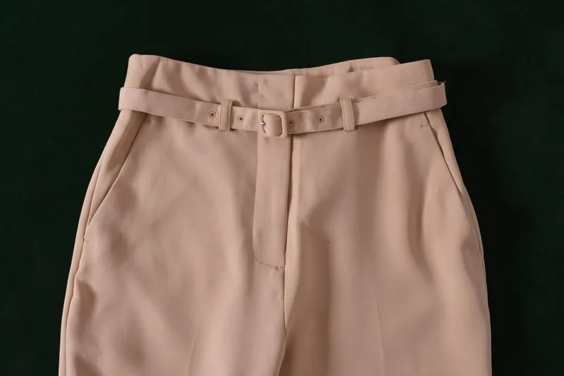 High Waist Belted Slim Fit Trousers Vintage Simple Sle Casual Pants for Women Spring Summer Autumn High Faion Goods