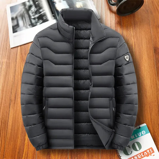 Men's Solid Color High Collar Parkas Zipper Pocket Puffer Jacket Man Autumn Winter Warm Thick Parka Coat Padded Overcoat for Men