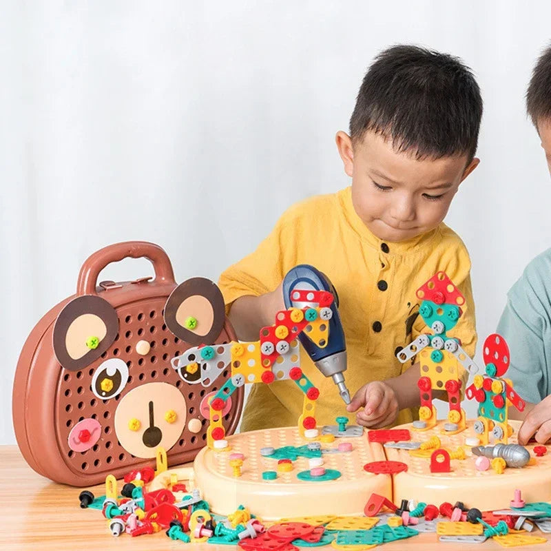 Electric Drill Toolbox Toy for Boys - Children's Montessori Screw Puzzle Driller Game Pretend Play Tool Gift for Kids Aged 4-6