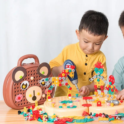 Electric Drill Toolbox Toy for Boys - Children's Montessori Screw Puzzle Driller Game Pretend Play Tool Gift for Kids Aged 4-6