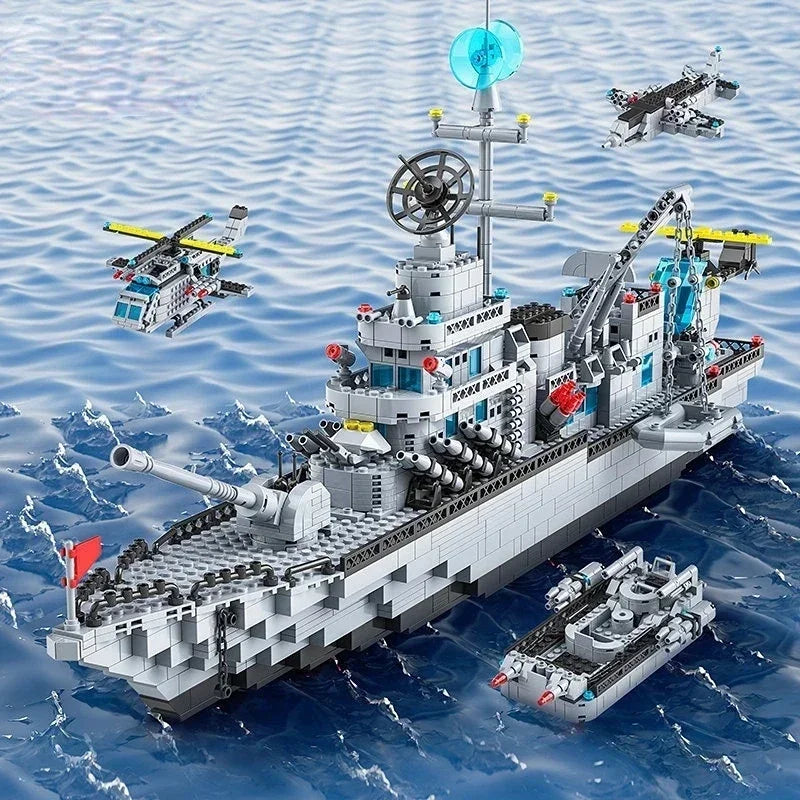 1560PCS military aircraft carrier building blocks, 6IN1 high-difficulty destroyer ship assembly model decoration gift
