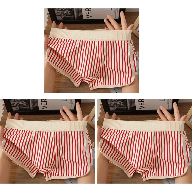 3pcs Pure Cotton Mens Boxer Briefs Males Strip Underwears Boy Comfortable Underpants Mans Breathable PantiesTeenage Boxer Shorts