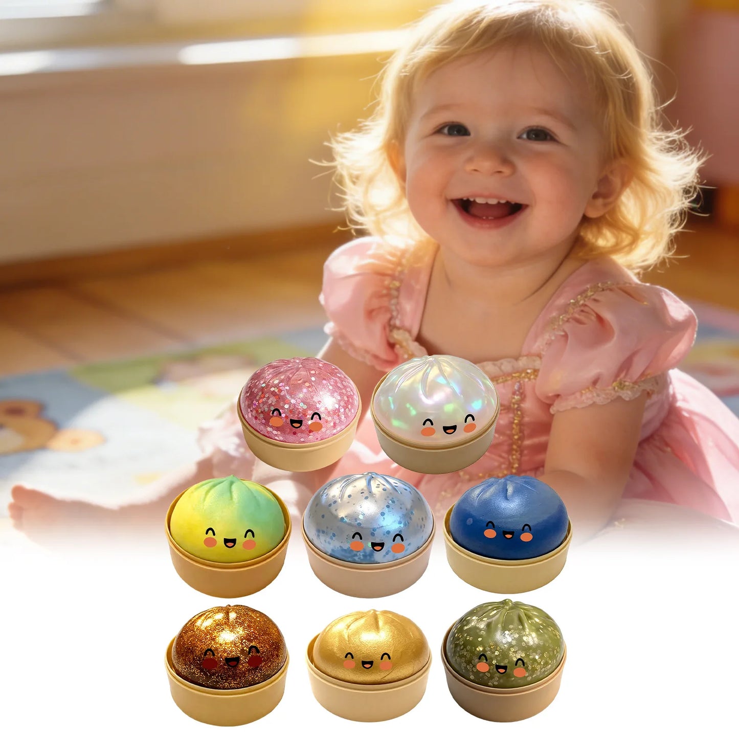 Giant Squishies Dumpling Bun Toy, Slow Rising Glitter Dumpling Stress Ball, Stress Relief Fidget Toy for Home Office Travel