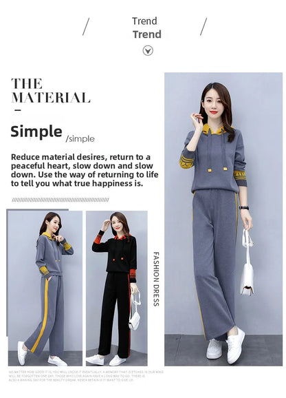 Fashionable Casual Sportswear Set Women's Hoodie And Wide Leg Pants Slimming Two Piece Suit Spring Autumn New Arrival